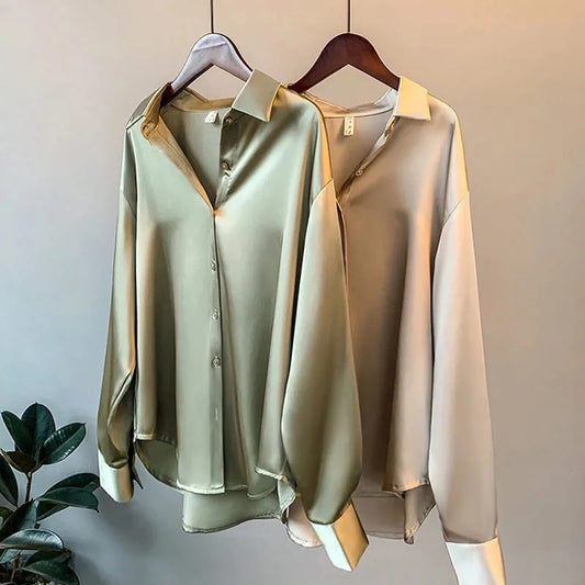 Spring 2021 Womens Clothing Silk Shirt Vintage Blouse Women Sheer Top Women