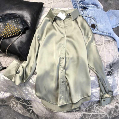 Spring 2021 Womens Clothing Silk Shirt Vintage Blouse Women Sheer Top Women