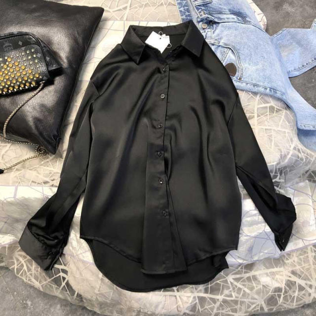 Spring 2021 Womens Clothing Silk Shirt Vintage Blouse Women Sheer Top Women
