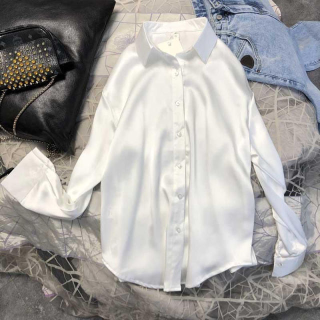 Spring 2021 Womens Clothing Silk Shirt Vintage Blouse Women Sheer Top Women
