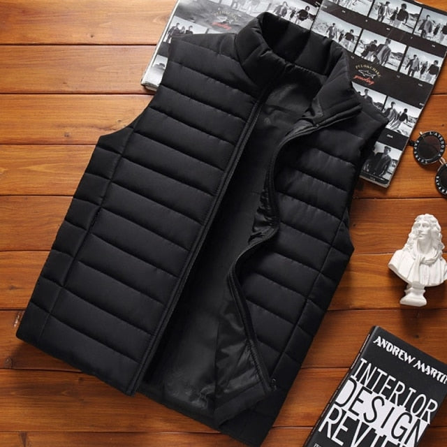Aiwetin Mens Jacket Sleeveless Vest Winter Fashion Male Cotton-Padded