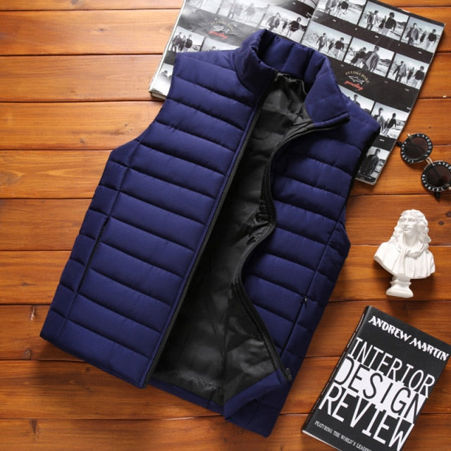 Aiwetin Mens Jacket Sleeveless Vest Winter Fashion Male Cotton-Padded