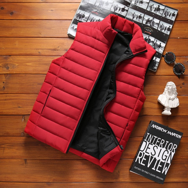 Aiwetin Mens Jacket Sleeveless Vest Winter Fashion Male Cotton-Padded