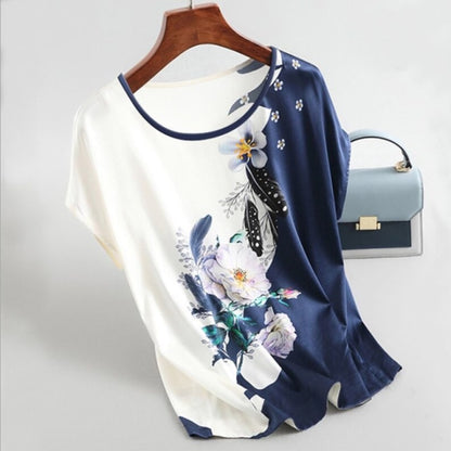 Fashion Floral Print Blouse Pullover Ladies Silk Satin Blouses Plus Size