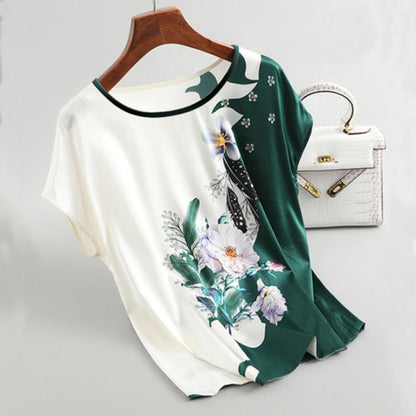Fashion Floral Print Blouse Pullover Ladies Silk Satin Blouses Plus Size