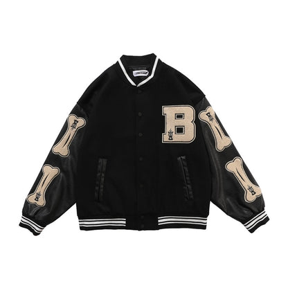 2020 hip hop streetwear baseball jacket coat letter B bone embroidery Stand-up