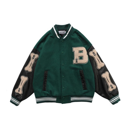 2020 hip hop streetwear baseball jacket coat letter B bone embroidery Stand-up
