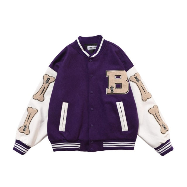 2020 hip hop streetwear baseball jacket coat letter B bone embroidery Stand-up