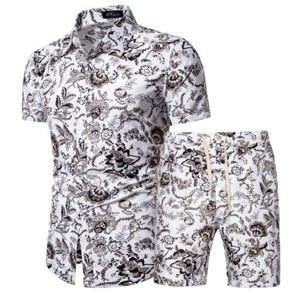 2020 Summer New Men's Clothing Short-sleeved Printed Shirts Shorts 2 Piece Fashion Male Casual Beach Wear Clothes - Shopy Max