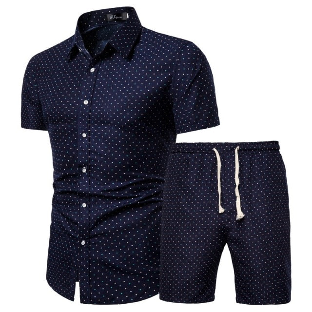 2020 Summer New Men's Clothing Short-sleeved Printed Shirts Shorts 2 Piece Fashion Male Casual Beach Wear Clothes - Shopy Max