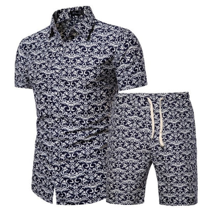 2020 Summer New Men's Clothing Short-sleeved Printed Shirts Shorts 2 Piece Fashion Male Casual Beach Wear Clothes - Shopy Max