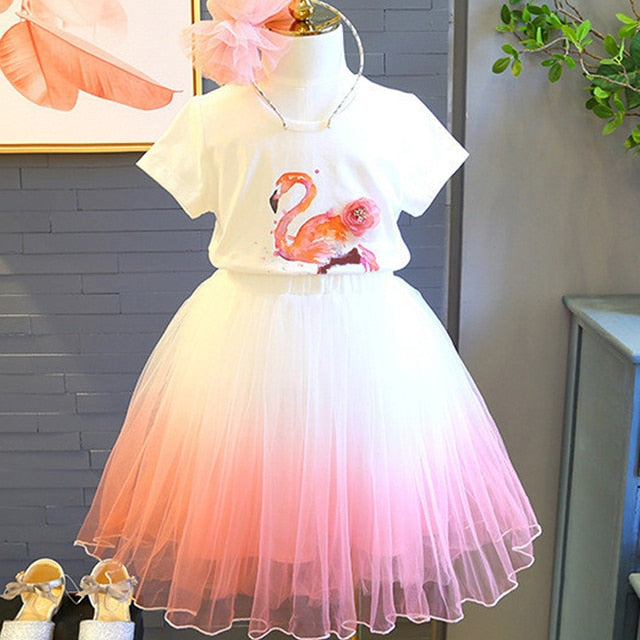 2021 Summer Girls' Clothing Sets Denim Flower Embroidered Lapel Top+Net Yarn Skirt 2PCS Suit Princess Baby Kids Children Clothes