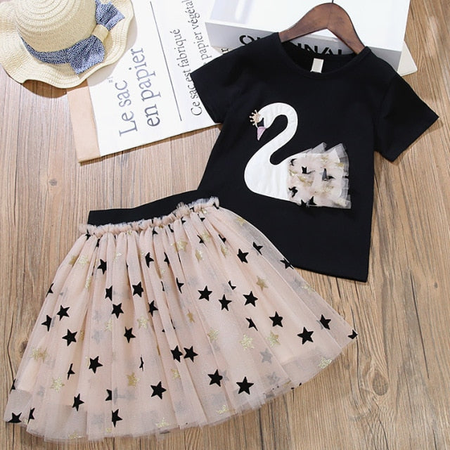 2021 Summer Girls' Clothing Sets Denim Flower Embroidered Lapel Top+Net Yarn Skirt 2PCS Suit Princess Baby Kids Children Clothes