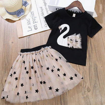 2021 Summer Girls' Clothing Sets Denim Flower Embroidered Lapel Top+Net Yarn Skirt 2PCS Suit Princess Baby Kids Children Clothes