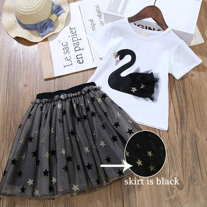 2021 Summer Girls' Clothing Sets Denim Flower Embroidered Lapel Top+Net Yarn Skirt 2PCS Suit Princess Baby Kids Children Clothes