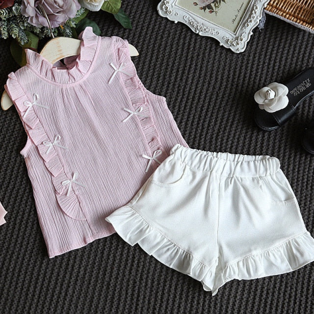 2021 Summer Girls' Clothing Sets Denim Flower Embroidered Lapel Top+Net Yarn Skirt 2PCS Suit Princess Baby Kids Children Clothes