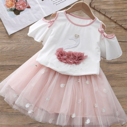 2021 Summer Girls' Clothing Sets Denim Flower Embroidered Lapel Top+Net Yarn Skirt 2PCS Suit Princess Baby Kids Children Clothes