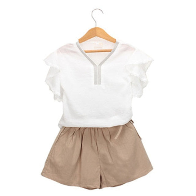 2021 Summer Girls' Clothing Sets Denim Flower Embroidered Lapel Top+Net Yarn Skirt 2PCS Suit Princess Baby Kids Children Clothes