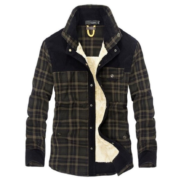 Winter Jacket Men Thicken Warm Fleece Jackets Coats Pure Cotton Plaid Jacket
