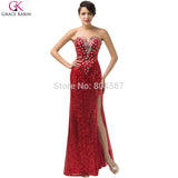 Long Red Evening Dress 2016 Robes De Soiree Grace Karin Glitter Strapless V