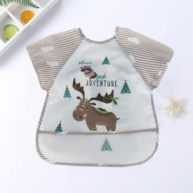Baby Kids Toddler Long Sleeve Scarf Waterproof Art Smock Feeding Bib Apron Pocket