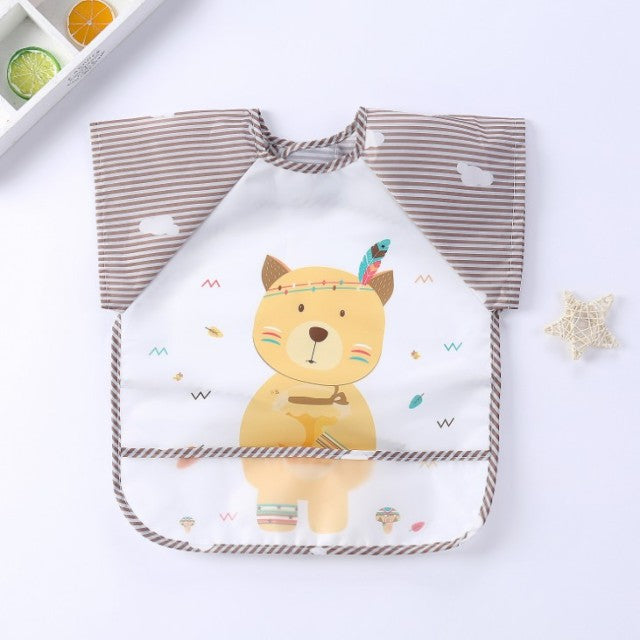 Baby Kids Toddler Long Sleeve Scarf Waterproof Art Smock Feeding Bib Apron Pocket