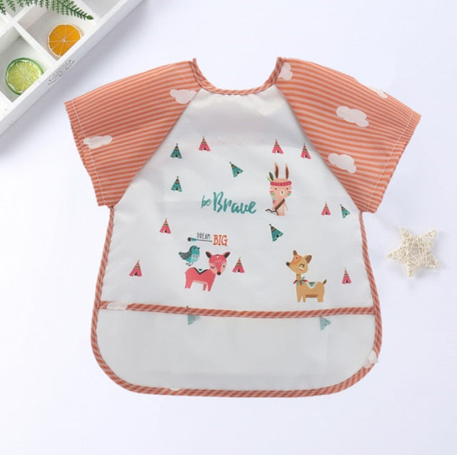 Baby Kids Toddler Long Sleeve Scarf Waterproof Art Smock Feeding Bib Apron Pocket