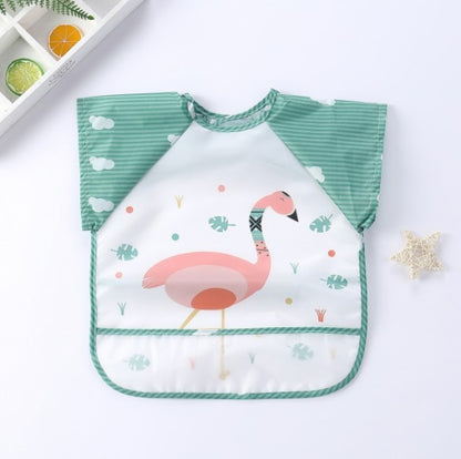 Baby Kids Toddler Long Sleeve Scarf Waterproof Art Smock Feeding Bib Apron Pocket