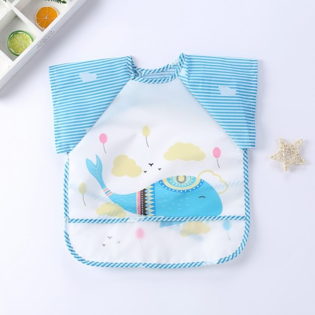 Baby Kids Toddler Long Sleeve Scarf Waterproof Art Smock Feeding Bib Apron Pocket