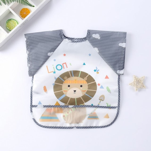 Baby Kids Toddler Long Sleeve Scarf Waterproof Art Smock Feeding Bib Apron Pocket