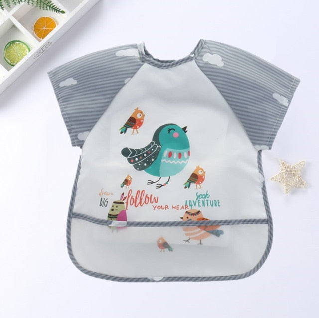 Baby Kids Toddler Long Sleeve Scarf Waterproof Art Smock Feeding Bib Apron Pocket
