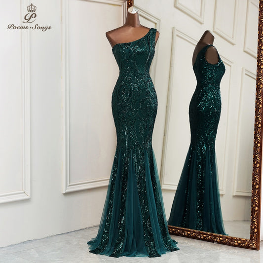 2021 New mermaid evening dresses Sexy one shoulder dresses for women party
