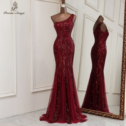 2021 New mermaid evening dresses Sexy one shoulder dresses for women party