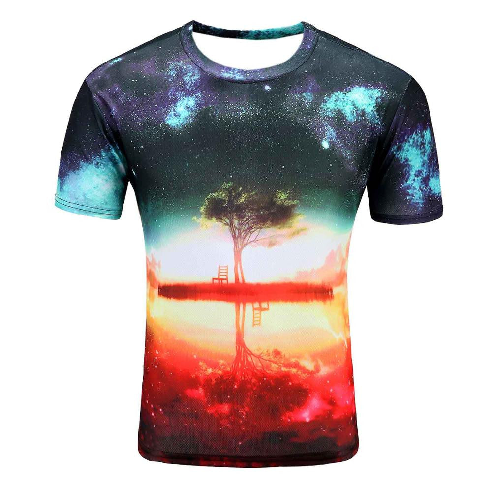 Men's Short Sleeve Polyester O-Neck T-Shirt Punk 3D thinkers/tree Printed T shirt Men t shirt