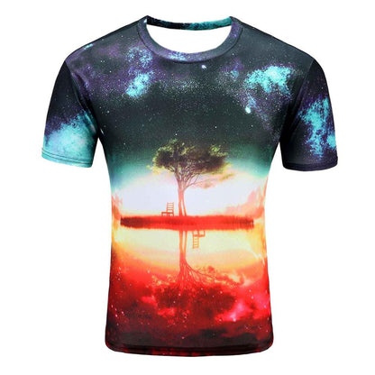 Men's Short Sleeve Polyester O-Neck T-Shirt Punk 3D thinkers/tree Printed T shirt Men t shirt