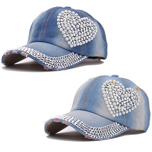 Popular Women Girl Woman Denim Snapback Cap Rhinestone Cross Fitted Baseball Caps Hats