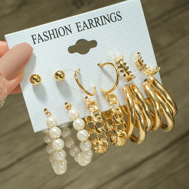Fashion Geometric Hoop Earrings Set for Women Statement Vintage