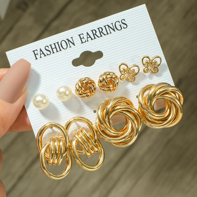 Fashion Geometric Hoop Earrings Set for Women Statement Vintage
