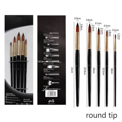 5Pcs/6pcs Artist Paint Brush Set High Quality Nylon Hair Wood Black Handle