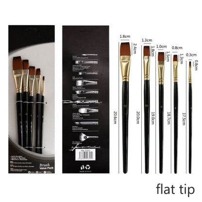 5Pcs/6pcs Artist Paint Brush Set High Quality Nylon Hair Wood Black Handle