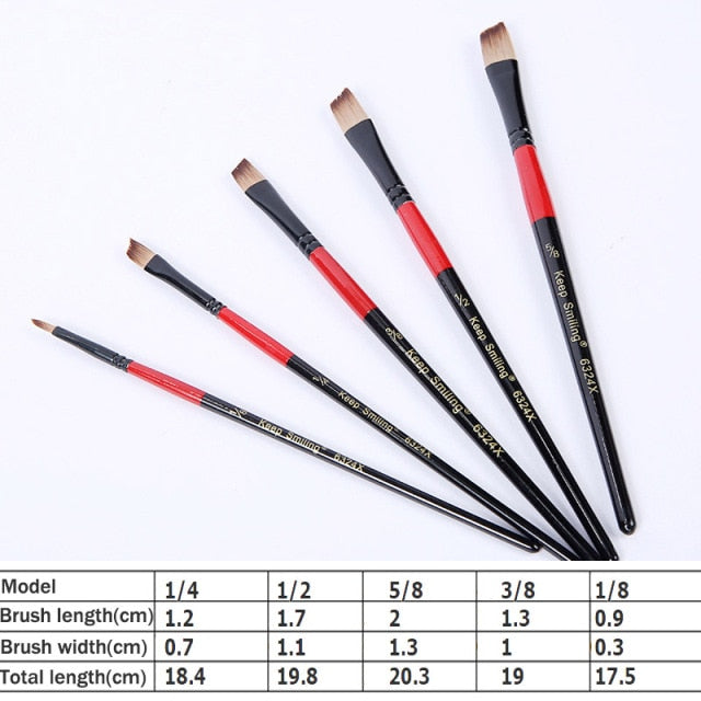 5Pcs/6pcs Artist Paint Brush Set High Quality Nylon Hair Wood Black Handle