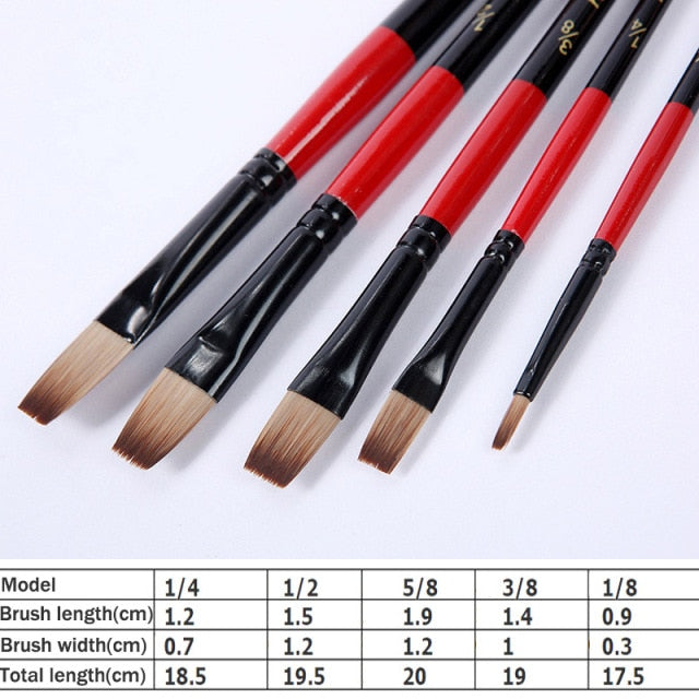 5Pcs/6pcs Artist Paint Brush Set High Quality Nylon Hair Wood Black Handle
