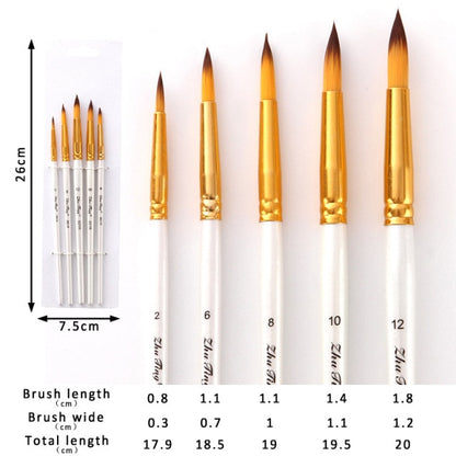 5Pcs/6pcs Artist Paint Brush Set High Quality Nylon Hair Wood Black Handle