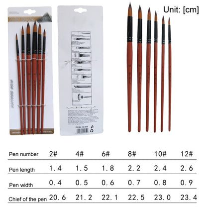 5Pcs/6pcs Artist Paint Brush Set High Quality Nylon Hair Wood Black Handle