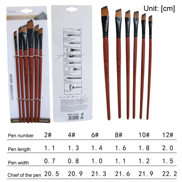 5Pcs/6pcs Artist Paint Brush Set High Quality Nylon Hair Wood Black Handle