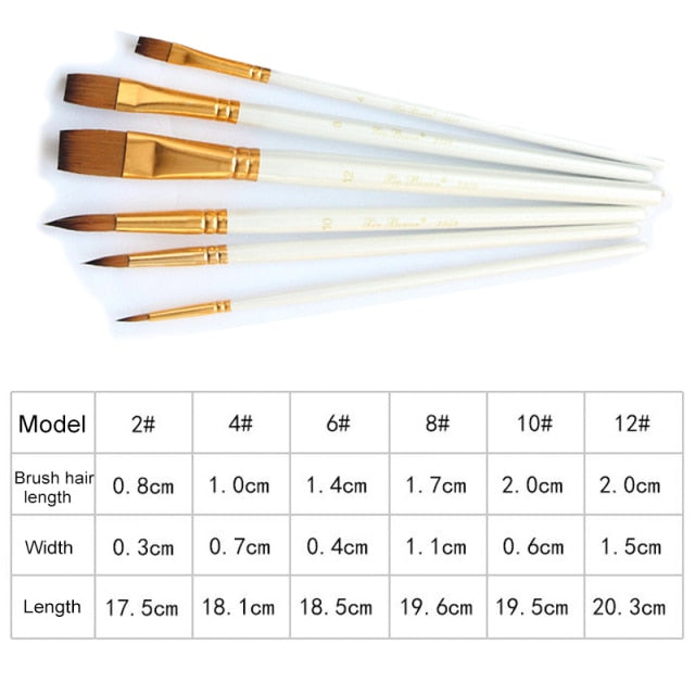5Pcs/6pcs Artist Paint Brush Set High Quality Nylon Hair Wood Black Handle