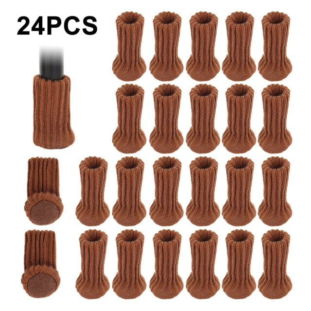 24PCS Knitted Chair Leg Socks Furniture Table Feet Leg Floor Protectors Covers Floor Protection Pads Moving Noise Reduction