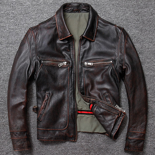 Free shipping.sales Brand new men cowhide coat.Natural quality thick men's genuine