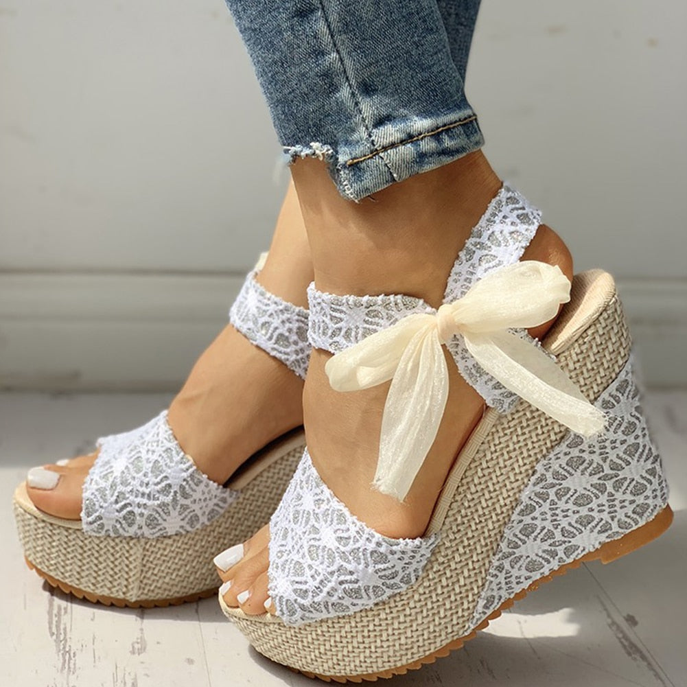 INS Hot Lace Leisure Women Wedges Heeled Women Shoes 2021 Summer