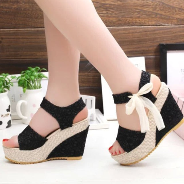 INS Hot Lace Leisure Women Wedges Heeled Women Shoes 2021 Summer